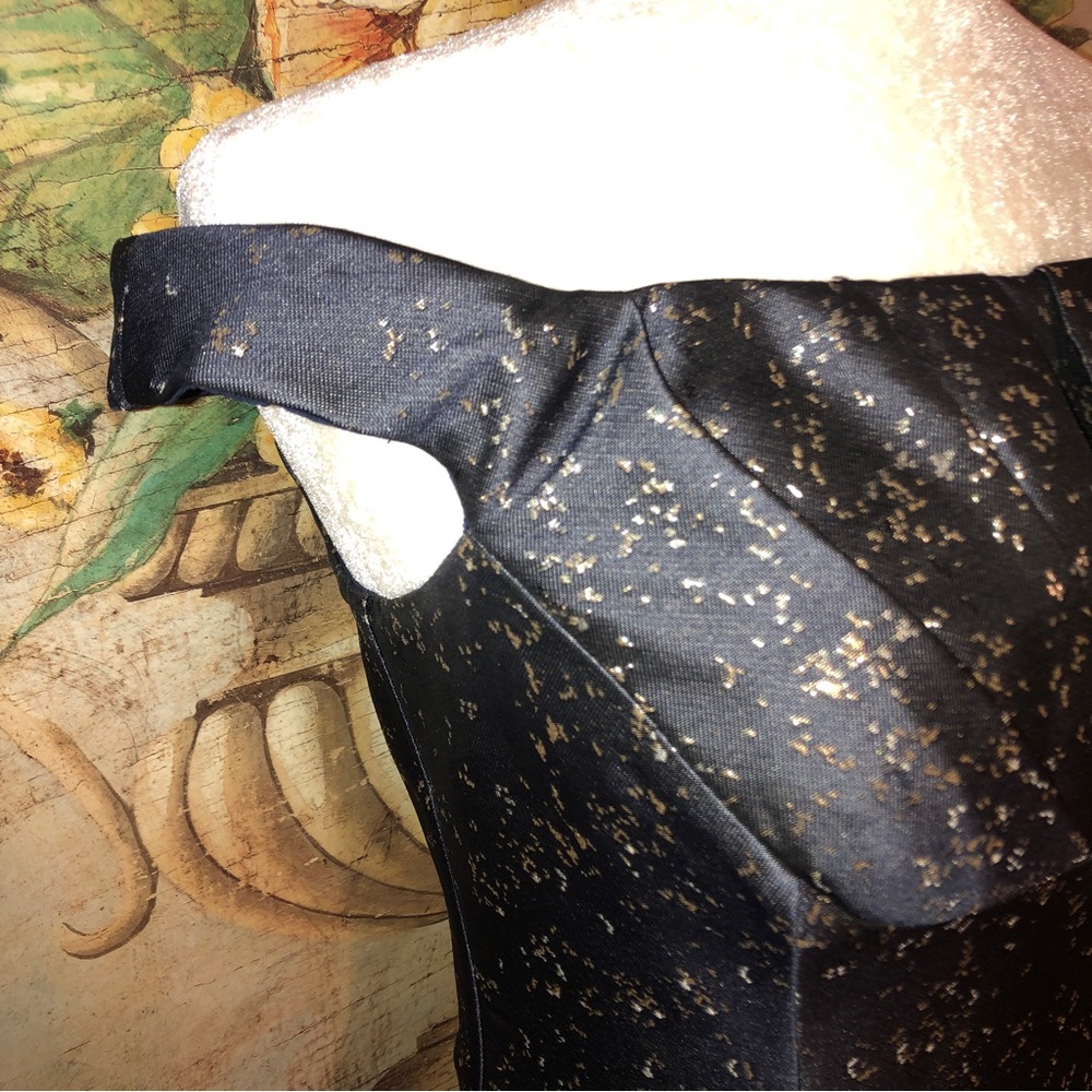 Sz 2 Kay Unger Carina Tea Length Formal Dress Navy Blue, Silver & Gold M… - Picture 7 of 16